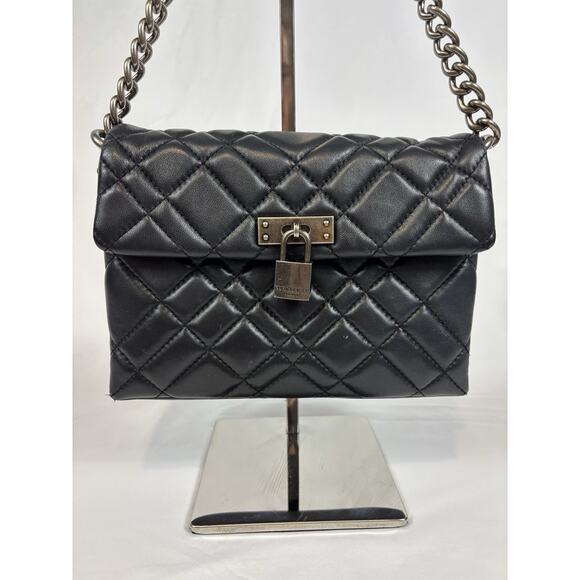 Kurt Geiger Medium Brixton Black Leather Quilted Shoulder Lock Bag Chain Strap - Picture 1 of 15